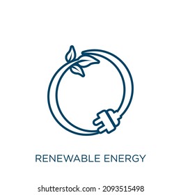 renewable energy icon. Thin linear renewable energy outline icon isolated on white background. Line vector renewable energy sign, symbol for web and mobile