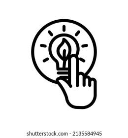 Renewable energy icon. touch with light bulb and leaf. line icon style. suitable for renewable energy icon. simple design editable. Design template vector