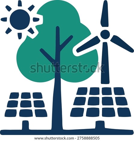renewable energy icon with tree solar wind and sun
