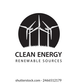 renewable energy icon with wind turbines isolated on white background