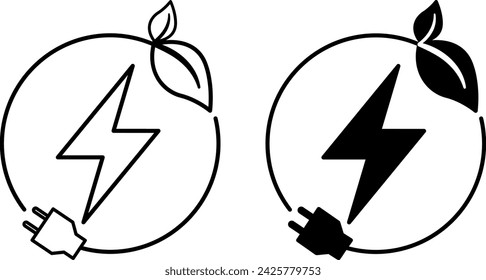 Renewable Energy Icons. Black and White Vector Icons. Symbol of Solar Energy. Ecology and Environmental Protection Concept