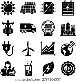 Renewable energy icons clean power sustainability technology.