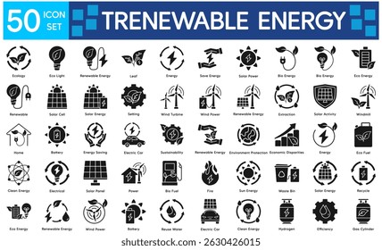 Renewable Energy Icons Collection related to Energy, Eco, Green, Sustainable, Solar Power, Wind Power, Bio Energy, Eco Energy, Renewable, Solar Cell.