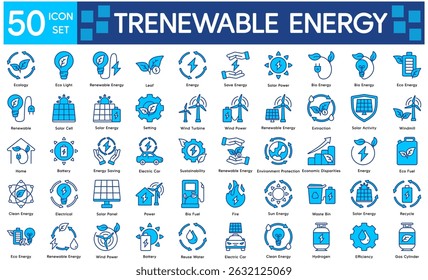 Renewable Energy Icons Collection related to Energy, Eco, Green, Sustainable, Solar Power, Wind Power, Bio Energy, Eco Energy, Renewable, Solar Cell.