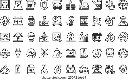 La colección de iconos de energía renovable es una Ilustración vectorial con trazo editable.