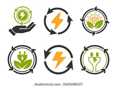 Renewable energy icons set design. Renewable power sign symbol