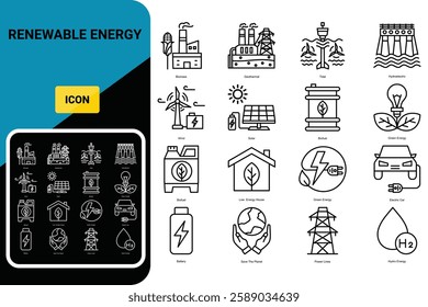 Renewable energy icons set  Vector  illustration