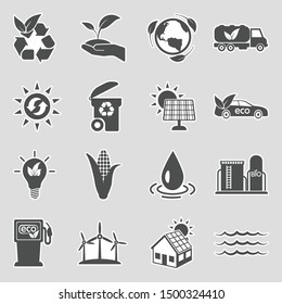 Renewable Energy Icons. Sticker Design. Vector Illustration.