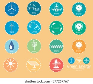 Renewable energy in the illustrated. Vector green energy. Connect to renewable energy - ecology background / eco energy concept with set of energy icons.