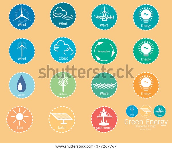 Renewable energy in the illustrated.\
Vector green energy. Connect to renewable energy - ecology\
background / eco energy concept with set of energy\
icons.