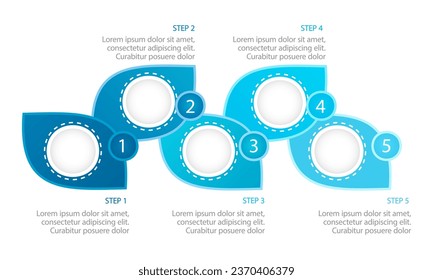 Renewable energy infographic blue leaf chart design template. Abstract vector infochart with blank copy spaces. Instructional graphics with 5 step sequence. Visual data presentation