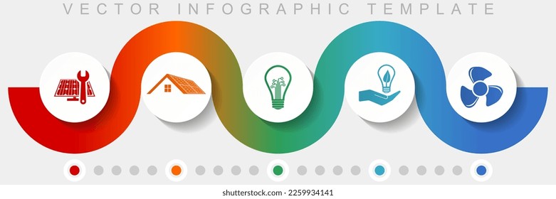 Renewable energy infographic vector template with icon set, miscellaneous icons such as solar panel, house, light bulb and heater for webdesign and mobile applications
