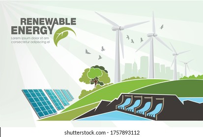 renewable energy infographics with elements of the water of the sun wind and earth