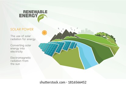 renewable energy infographics with elements of the water of the sun wind and earth. Vector illustration