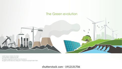 renewable energy infographics with elements of the water of the sun wind and earth. Vector illustration