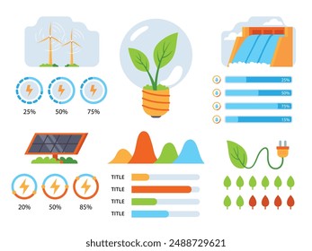 Renewable energy infographics for presentation. Sustainable energy infographics for presentation.