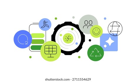 Renewable energy and innovations. Abstract flat illustration. Vector file.