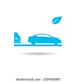 Renewable energy isolated minimal icon. EV car and charging station vector icon for websites and mobile flat design.