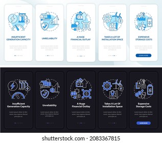 Renewable energy issues onboarding mobile app page screen. Outlay walkthrough 5 steps graphic instructions with concepts. UI, UX, GUI vector template with linear night and day mode illustrations