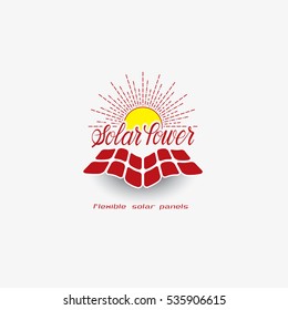 Renewable energy label with hand lettered text 'Solar power' isolated on gray