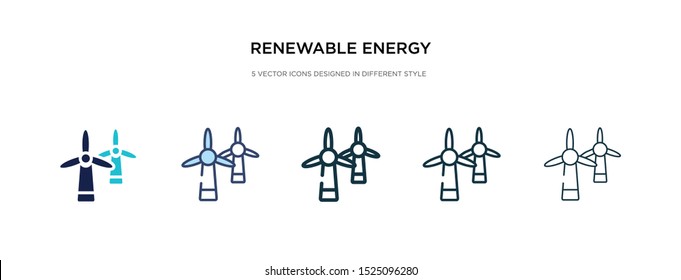 renewable energy label icon in different style vector illustration. two colored and black renewable energy label vector icons designed in filled, outline, line and stroke style can be used for web,