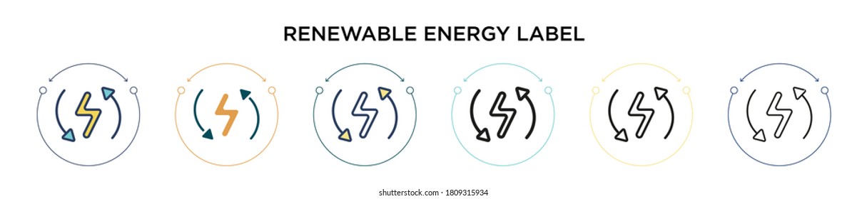 Renewable energy label icon in filled, thin line, outline and stroke style. Vector illustration of two colored and black renewable energy label vector icons designs can be used for mobile, ui, web