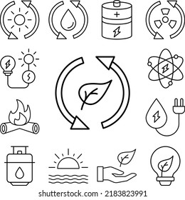 Renewable energy, leaf icon in a collection with other items