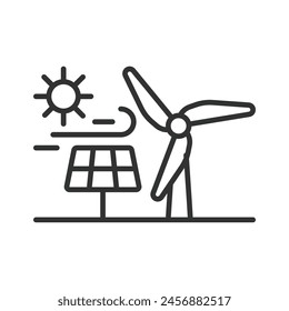 Renewable energy, in line design. Renewable energy, renewable, energy, sustainable, power, electricity, clean on white background vector. Renewable energy editable stroke icon.