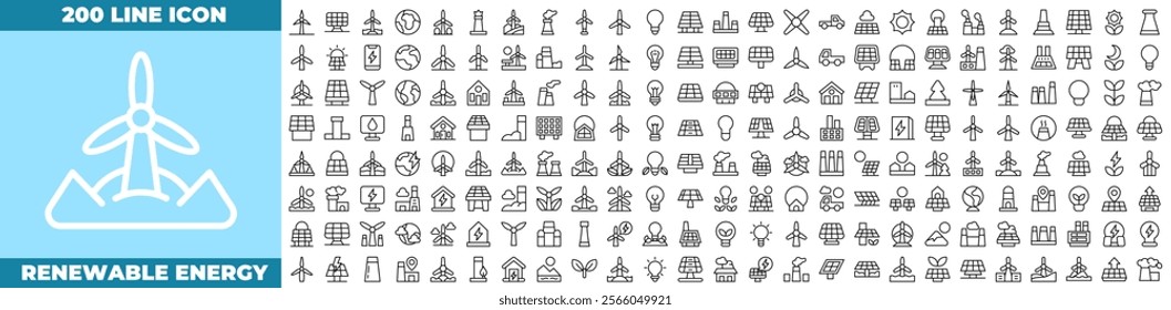 Renewable Energy Line Editable Icons set. Vector illustration in modern thin line style of renewable energy icons: energy, renewable, technology, etc