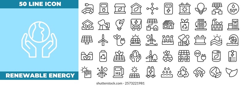 Renewable Energy Line Editable Icons set. Vector illustration in modern thin line style of renewable energy icons: energy, nature, earth, etc