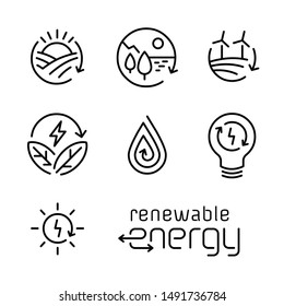 Renewable energy line icon logo set.