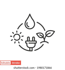 Renewable energy line icon. Simple outline style. Alternative, bio energy, water drop, nature, electrical, power, eco concept. Vector illustration isolated on white background. Editable stroke EPS 10
