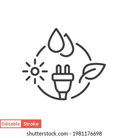 Renewable energy line icon. Simple outline style. Alternative, bio energy, water drop, nature, electrical, power, eco concept. Vector illustration isolated on white background. Editable stroke EPS 10