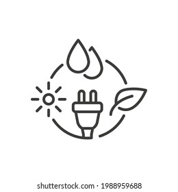 Renewable energy line icon. Simple outline style. Alternative, bio energy, water drop, nature, electrical, power, eco concept. Vector illustration isolated on white background. Thin stroke EPS 10
