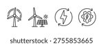 Renewable Energy Line Icons Set. Wind Turbine, Solar Panel, Power and Innovation symbol.