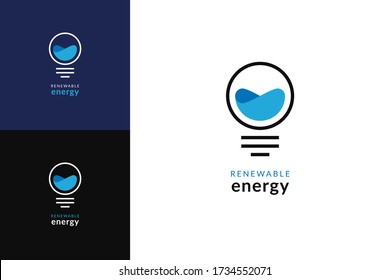 Renewable Energy. Line Pictogram For Alternative Power Source Logo, Sustainable Energy Concept. Vector Lightbulb With Waterdrop