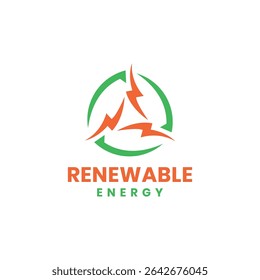 Renewable energy logo design modern minimal arrow circular lighting bolt green energy