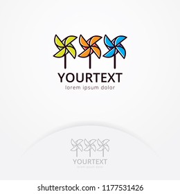 Renewable energy logo design. Vector logo of three paper windmill, Symbol of wind and energy. Friendly energy logo template