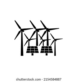 Renewable energy logo icon concept with wind turbine, solar panel logo isolated on white background. Vector illustration