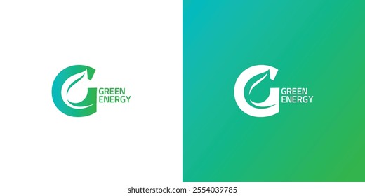 Renewable Energy logo. Letter G logo design with incorporated leaf symbol. Vector illustration.