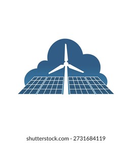 Logo de la energía renovable, turbina eólica solar, energía eólica y solar