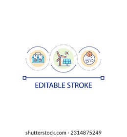 Renewable energy loop concept icon. Green electricity. Sustainable life. Alternative power sources abstract idea thin line illustration. Isolated outline drawing. Editable stroke. Arial font used