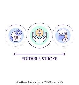 Renewable energy loop concept icon. Natural replenished resource. Hydrothermal power station abstract idea thin line illustration. Isolated outline drawing. Editable stroke