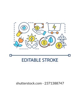 Renewable energy market loop concept icon. Ecological power supplier. Alternative sources purchase abstract idea thin line illustration. Isolated outline drawing. Editable stroke. Arial font used