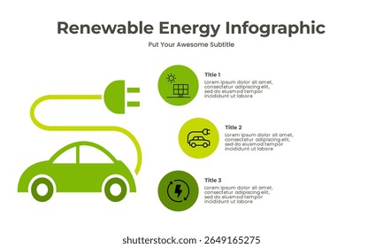 Renewable energy modern flat-style infographics, Sustainability, eco-friendly lifestyle, and energy efficiency. Includes visuals on solar power, wind energy, sustainable living, and environment