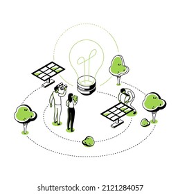 Renewable energy - modern line isometry design style illustration