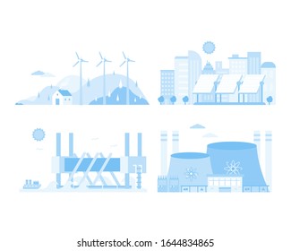Energía renovable Molino nuclear Molino eléctrico Camión eléctrico Ciudades  Diseño Plano Ilustración