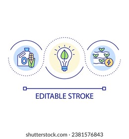 Renewable energy on farm loop concept icon. Sustainable farming solution abstract idea thin line illustration. Growing biofuel crops. Isolated outline drawing. Editable stroke. Arial font used