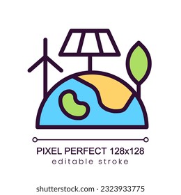 Renewable energy pixel perfect RGB color icon. Clean power generation. Sustainable natural sources. Isolated vector illustration. Simple filled line drawing. Editable stroke. Poppins font used