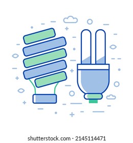 Renewable energy and planet saving green lamps icon with editable strokes. Energy saving light bulbs in line art. Ecological resources conservation and sustainable eco living design.